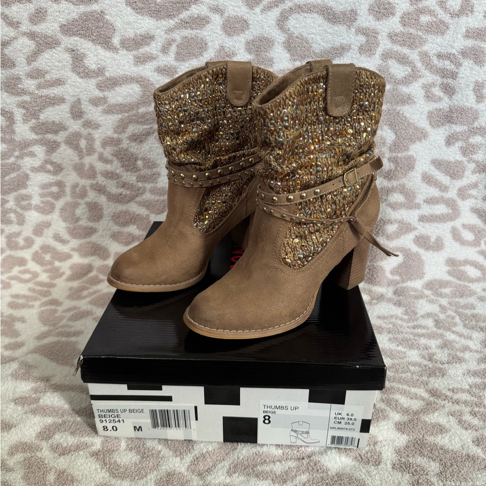 Not Rated Beige Ankle Boots with Studded Detail